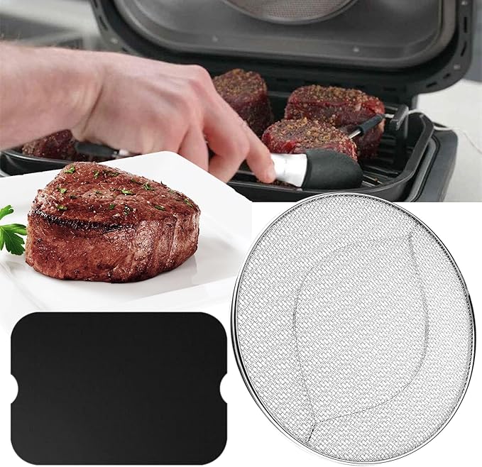 Replacement Splatter Shield and 3PCS Grill Mat for Ninja Foodi FG551 Air Fryer,Stainless Steel Splatter Screen Accessories for Ninja Foodi Smart XL 6-in-1 Indoor Grill