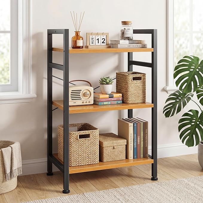 DUMOS 3 Tiers Bookshelf, Classical Book Shelf, Tall Display Shelves in Living Room/Home/Office, Storage Organizer for CDs/Books/Movies, Wood - Image 7