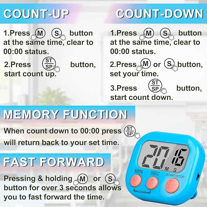 ZILLEEN Classroom Timer for Kids Teachers 4 Pack Digital Timers, Blue & White - Image 8