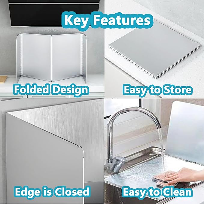 2 PCS Stove Grease Splatter Screens Guard | Range Backsplash Splatter Guard for Wall | 2 Sided Foldable Splash Shield Metal Panel Protector for Cooking, Stainless Steel, 15.7 X 15.7 X 15.7 Inches - Image 7