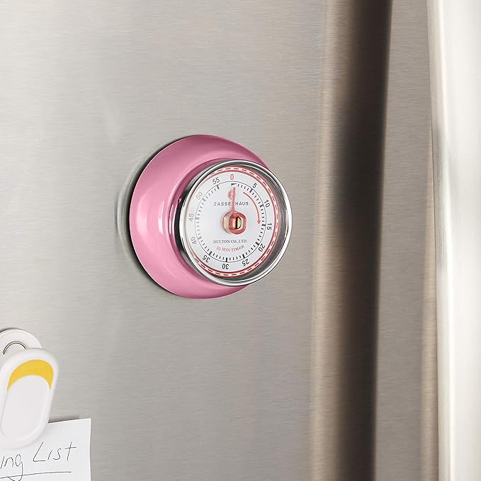 Zassenhaus Magnetic Retro Kitchen Timer, Classic Mechanical Cooking Timer (Pink) - Image 4