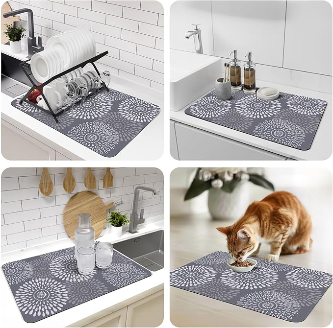 LuxStep Dish Drying Mat Super Absorbent Kitchen Counter Mat Rubber Backing Draining Mat Easy to Clean Kitchen Accessories Dish Rack Pad for Dishes, Utensils, Countertops, Sinks 16" x 24" Grey - Image 7