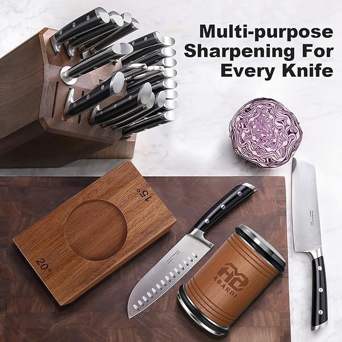 Abardi Rolling Knife Sharpener, Knife Sharpening with Diamonds Made Easy, Knife Sharpeners Kit with 15 & 20 Degree Magnetic Angle, Fathers Day Gift for Men Dad Husband Fathers (Walnut)