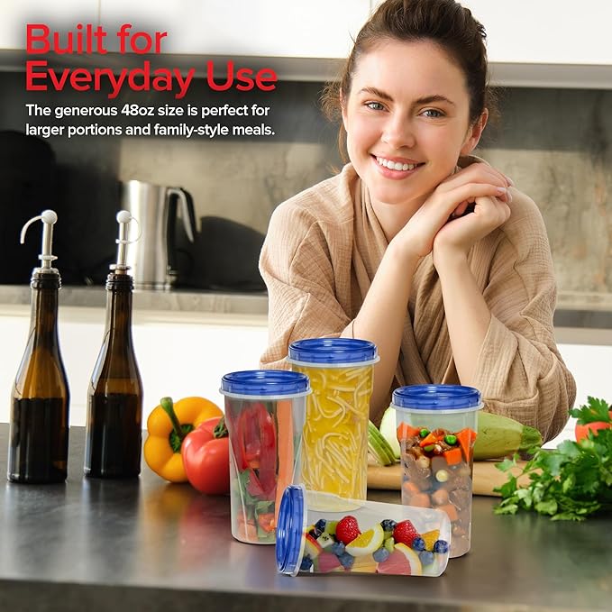 Stock Your Home 48oz Plastic Containers with Twist Top Lids (6 Pack), 1.5 Quart Freezer Containers with Lids for Leftover Food, Airtight Reusable Soup Containers, Microwave and Dishwasher Safe - Image 7