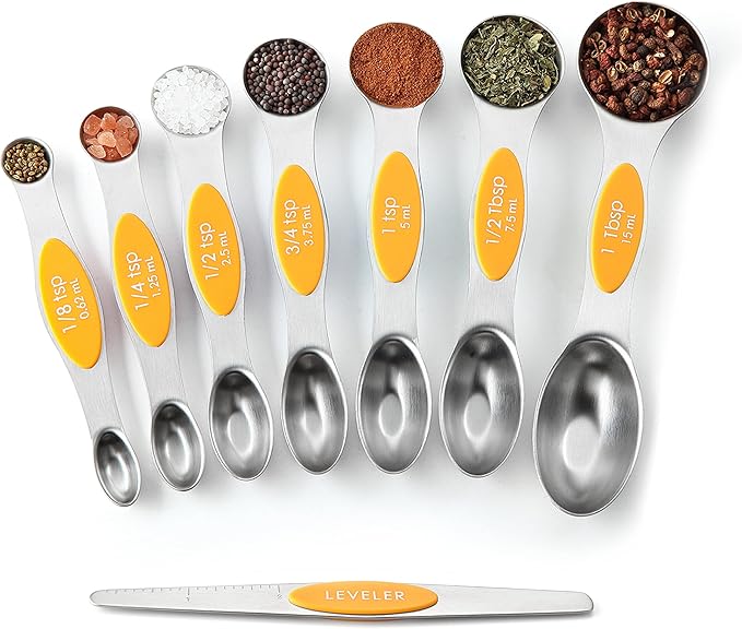 Spring Chef Stainless Steel Magnetic Measuring Spoons Set of 8 with Leveler, Dual Sided Metal Teaspoon & Tablespoon Measuring Spoons, Kitchen Gadgets for Baking & Cooking, Fits in Spice Jars - Mango - Image 9