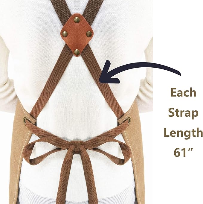 AFUN Chef Aprons for Men Women with Oversized Pockets, 16-Ounce Cotton Canvas Cross Back Heavy Duty Work Apron (Beige) - Image 7
