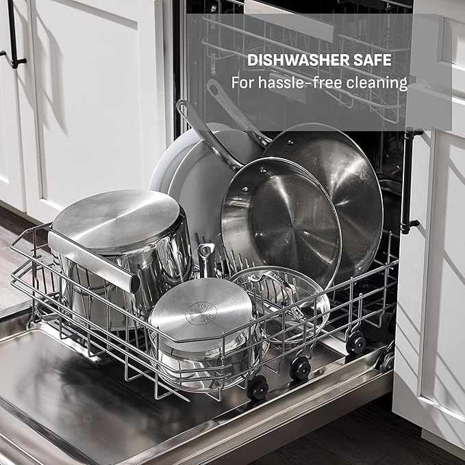 T-Fal Gourmet 11" & 12" Stainless Steel Pan Set, Induction Compatible, Dishwasher Safe, Oven Safe to 500°F, Skillet Set, Frying Pans, Silver - Image 6