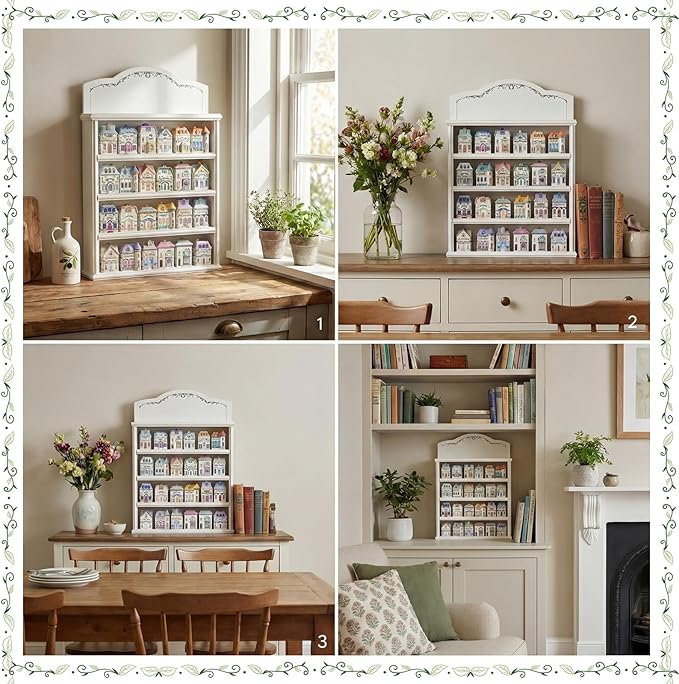 Chunful Vintage Spice Jar Wooden Rack Green White Vines Spice Shelf for 24 Jars, Village Style Wall Mounting Kitchen Storage Decorative Hanging Display Rack, Shelf Only(22.25 x 17.25 Inches)