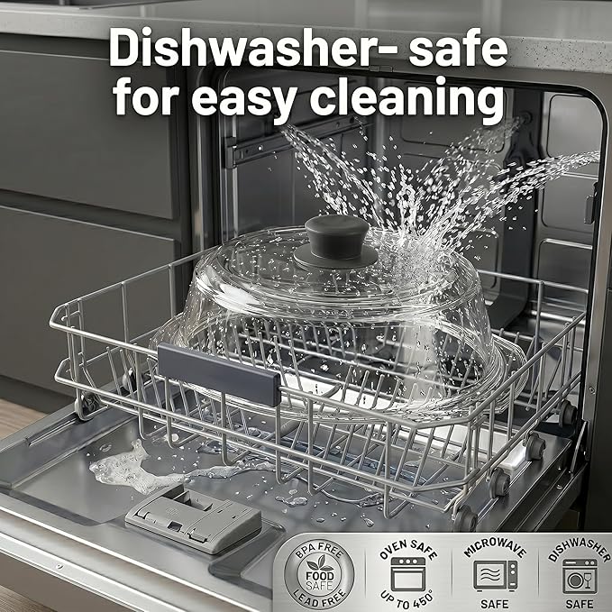 Bezrat Microwave Tall Glass Plate Cover For Food | Splatter Guard Lid with Easy Grip Silicone Handle Knob & Steam Vents | 100% Food Grade | BPA Free and Dishwasher Safe | Plates and Bowls 10 x 3 Inch - Image 8