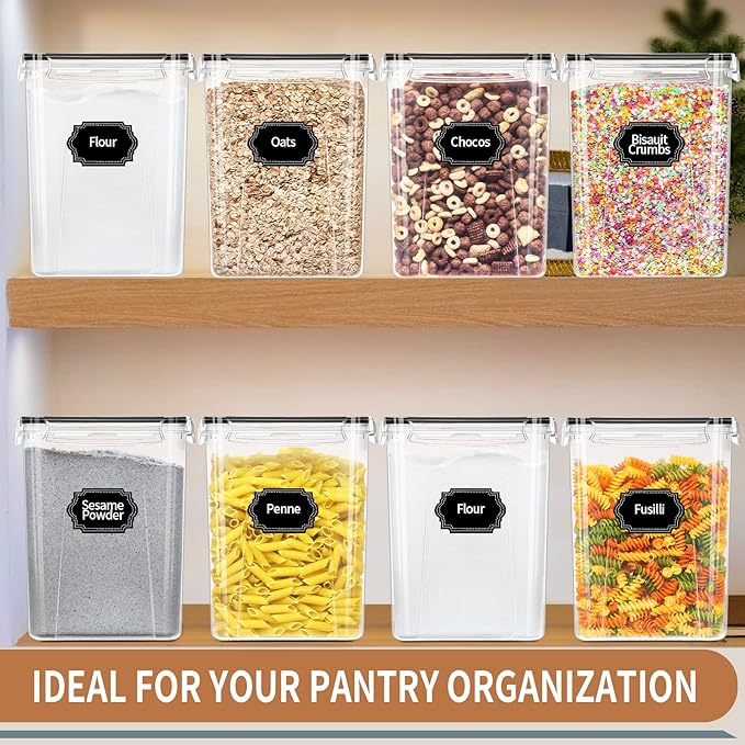 PRAKI Large Airtight Food Storage Containers 5.2L / 195oz, 4pcs Pantry Kitchen Organizers and Storage for Flour, Sugar, Baking Supplies, BPA Free, Plastic Flour Containers with 20 Labels & Maker - Image 7