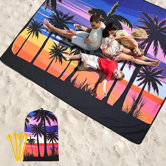 WIWIGO Beach Blanket Waterproof Sandproof Beach Mat 79" X 83"/10'x9'for 2-8 Adults Quick Drying Outdoor Picnic Mat Beach Accessories for Travel, Camping, Hiking - Image 6