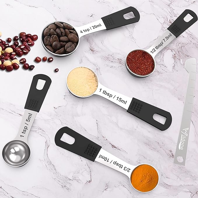 Measuring Cups & Spoons Set of 18 - Wildone Stainless Steel Nesting Measuring Cups 8 Piece and 9 Measuring Spoons, 1 Leveler, Ideal for Dry and Liquid Ingredients (Black) - Image 7