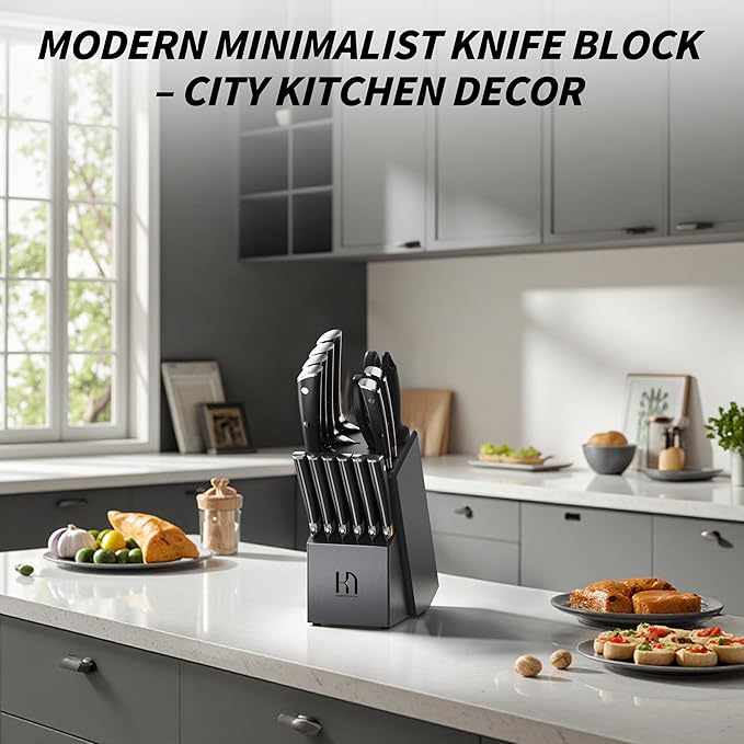 KnifeSaga Premium Knife Set 15 Pcs Quality Kitchen Knife Set with Block, Japanese High Carbon Stainless Steel Razor Sharp Knife Block Set, Acacia Wood Block Knife Set with Ergonomic Full-tang Handle - Image 8