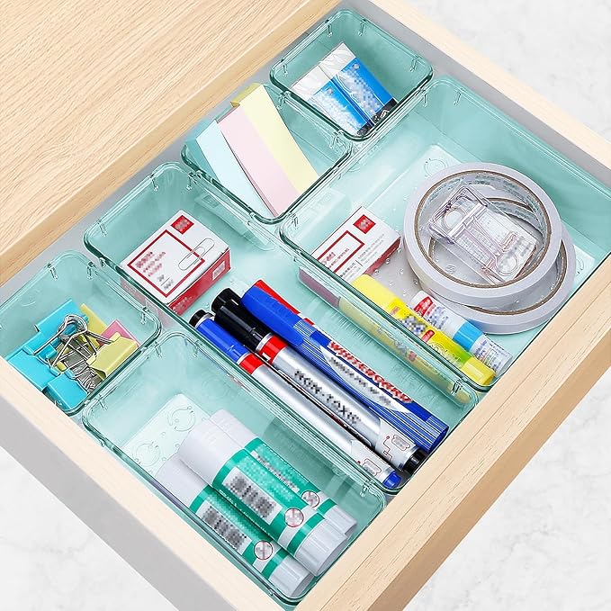 StorMiracle 13 PCS Drawer Organizer Set, 5 Varied Size Bathroom and kitchen Drawer cabinet organizer Trays, Clear Storage Bins for Makeup, Jewelry, Utensils and Gadgets - Image 6