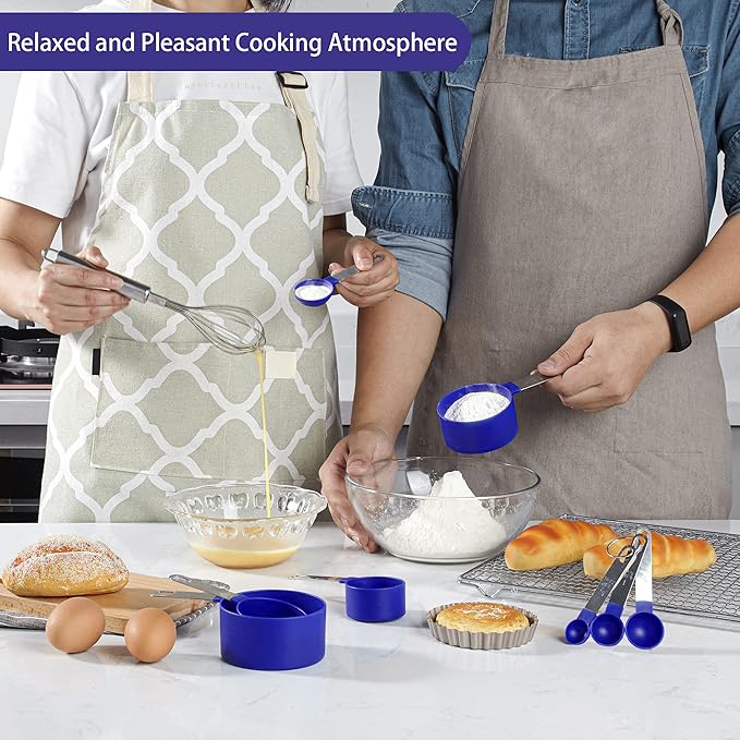 Measuring Cups and Spoons Set of Huygens Kitchen Gadgets 10 Pieces, Stackable Stainless Steel Handle Measuring Cups for Measuring Dry and Liquid Ingredient (Sapphire blue) - Image 7