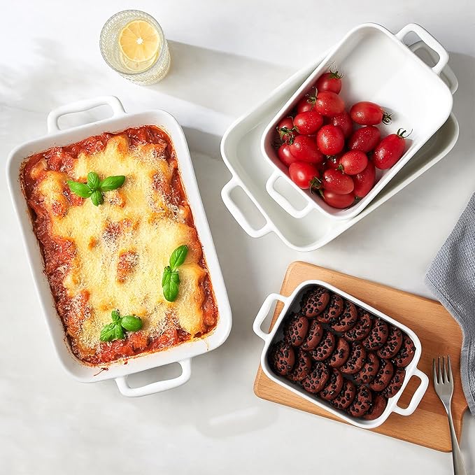 ONEMORE Casserole Dishes for Oven,9.5"x15.4" Baking Dishes Set of 4,Ceramic Bakeware Sets with Handles for Cooking, Baking,Serving, Wedding and Gifting, Baking Pan White , Microwave & Dishwasher Safe(7.5"/11.2"/13.4"/15.4") - Image 9