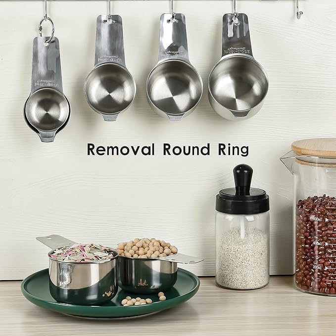 Measuring Cups Set, Stainless Steel Measuring Cup Set 7, 18/8 Stainless Steel Measuring Cups for Kitchen, Metal Meausing Cups for Baking, Dry Nesting Measuring Tools-3/4, 2/3 Measure Cup