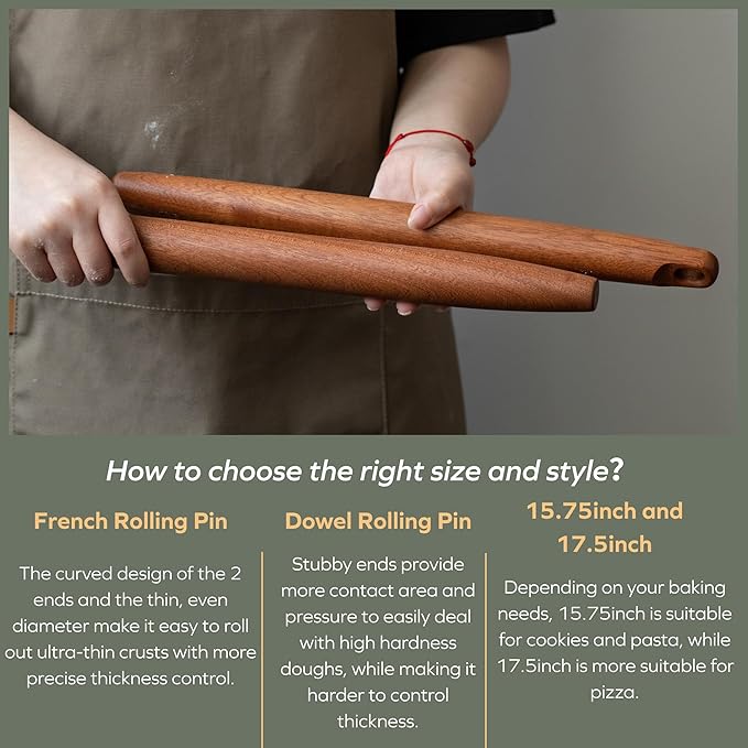 Muso Wood Sapele Wooden French Rolling Pin for Baking, Tapered Roller for Fondant, Pie Crust, Cookie, Pastry (French 17.5inch) - Image 7