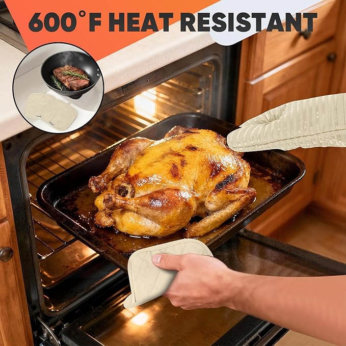 Oven Mitts Kitchen Towels and Dishcloths with Pot Holders Sets, Oven Gloves Hot Pads 500°F Heat Resistant with Silicone Grip, Include 2 Cooking Gloves/2 Potholders/4 Kitchen Towels/4 Dish Towels - Image 8
