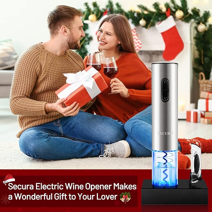 Secura Electric Wine Opener, Automatic Electric Wine Bottle Corkscrew Opener with Foil Cutter, Rechargeable (Stainless Steel) - Image 9