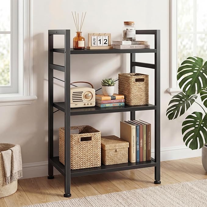 DUMOS 3 Tiers Bookshelf, Classical Book Shelf, Tall Display Shelves in Living Room/Home/Office, Storage Organizer for CDs/Books/Movies, Black - Image 7