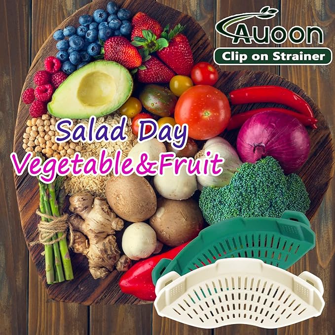 AUOON Clip On Strainer Silicone for All Pots and Pans, Pasta Strainer Clip on Food Strainer for Meat Vegetables Fruit Silicone Kitchen Colander (White) - Image 5