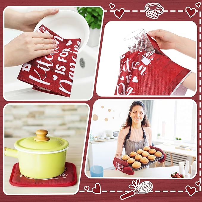Leinuosen 8 Pcs Kitchen Towels and Oven Mitts Sets Pot Holders Dishcloths Set Kitchen Decorative Accessories Absorbent Potholders Heat Resistant for Chef Baking Cooking - Image 6