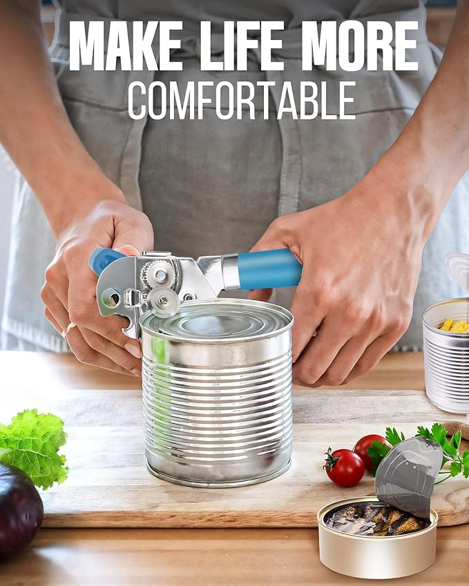 Multifunctional Can Opener Manual, Durable Heavy Duty Handheld Strong Can Opener with Smooth Cutting Edge, Friendly Kitchen Essentials Tool for Seniors, Camping and Bottle Opening-Blue - Image 7