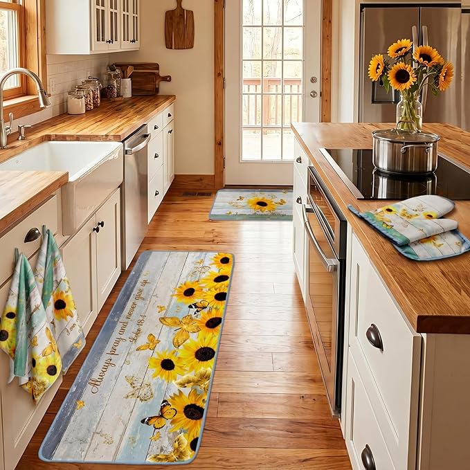 Fourluoo 10 Pcs Sunflower Kitchen Decor and Accessories Set Sunflower Kitchen Towels and Rugs Oven Mitts and Pot Holders for Cooking Baking Mom Housewarming Gifts - Image 7