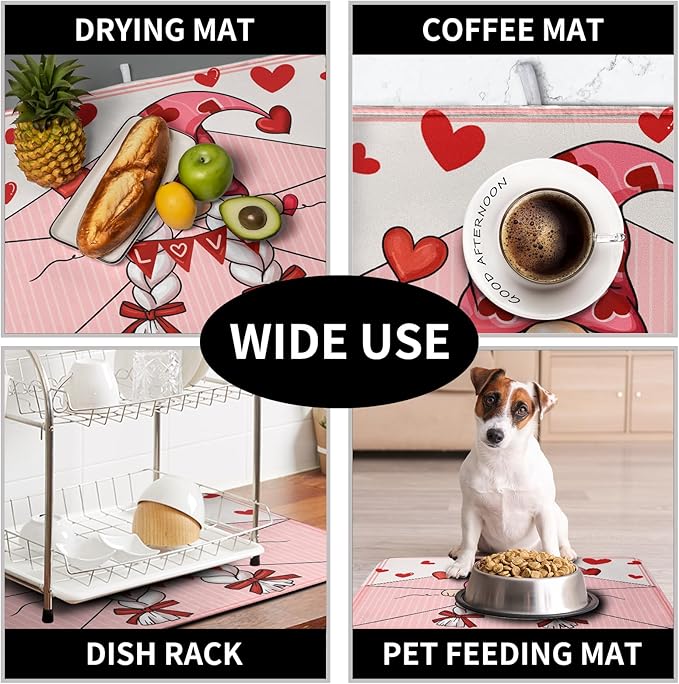 Valentine's Day Love Letter Dish Drying Mat for Kitchen Counter, Love Letter Gnome Absorbent Dish Pad Large Dish Drainer Mats for Countertop 16x18 Inch - Image 7