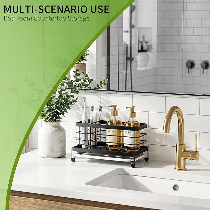 Cisily Black Sponge Holder for Kitchen, Sink Caddy Sink Organizer Rack for Kitchen Accessories with Drip Tray, Rustproof and Non-slip, Soap Dispenser Countertop Organizer Essentials for New Home - Image 7