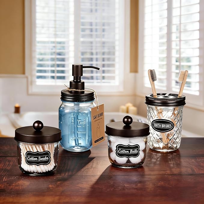 Amolliar Mason Jar Liquid Soap Dispenser, 16OZ Stainless Steel Pump Lid & Waterproof Stickers, Refillable Hand Soap, Dish Soap Dispenser for Kitchen, Bathroom Accessories Set, Farmhouse Decor, Bronze - Image 7
