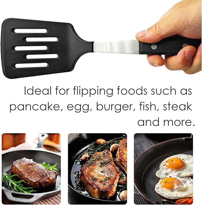 Stainless Steel Cooking Slotted Turner With Heat-resistant BPA-free nylon head Safe for Non-Stick Cookware POM Handles Heavy Duty Kitchen Spatulas For Serving - Image 6