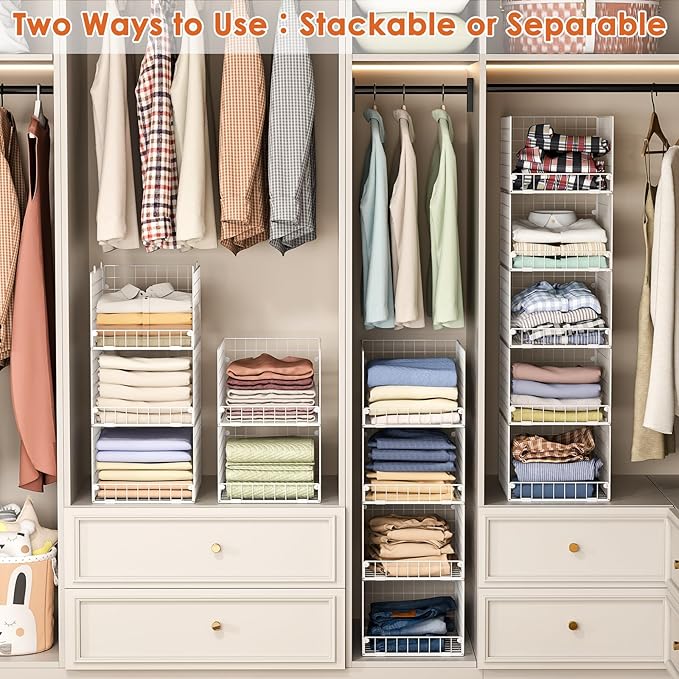 5-Tier Stackable Closet Storage Shelves, Closet Organizers and Storage Basket, Foldable & Stackable Closet Organizers for Closet System, Space-Saving Closet Shelf for Home ,White(Patent No. 30022416) - Image 9