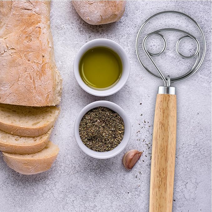 Zulay Kitchen Double-Eye 13" Danish Dough Whisk - Durable Easy Mixing Bread Whisk, Stainless Steel Danish Dough Hook, Sourdough Whisk For Mixing, Traditional Dutch Whisk, Dough Mixer Tool - Acacia - Image 8