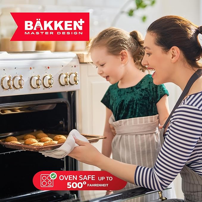 Bakken Master 20 Piece Cookware Set - Pots and Pans with Handle Grips and Tempered Glass Lids, With 6-piece Bakeware Set, Nonstick Granite Coating, Ceramic Max Temperature (Up To 500°F), Brown Marble - Image 9