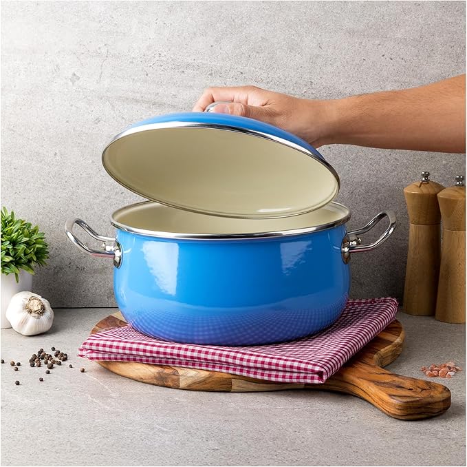 VITA 6-Quart Dutch Oven (Blue) with Lid for All Stove Tops (Enamel on Steel) Dishwasher & Oven Safe up to 500 ℉ - Quick & Even Heat Distribution - Enameled Interior is Non-Reactive & Easy to Clean - Image 9