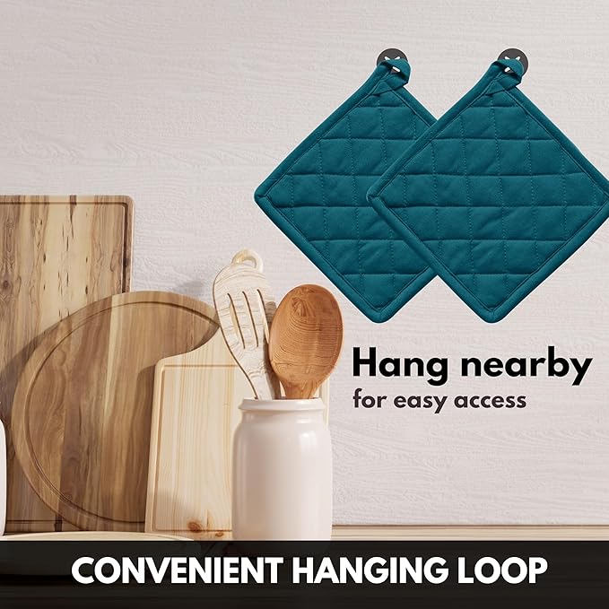 Oven Mitt & Pot Holder 100% Cotton Heat Resistant Kitchen Oven Mitt (7"x13") & Pot Holder (8"x8") for Gifts, Chef, Restaurants - Teal
