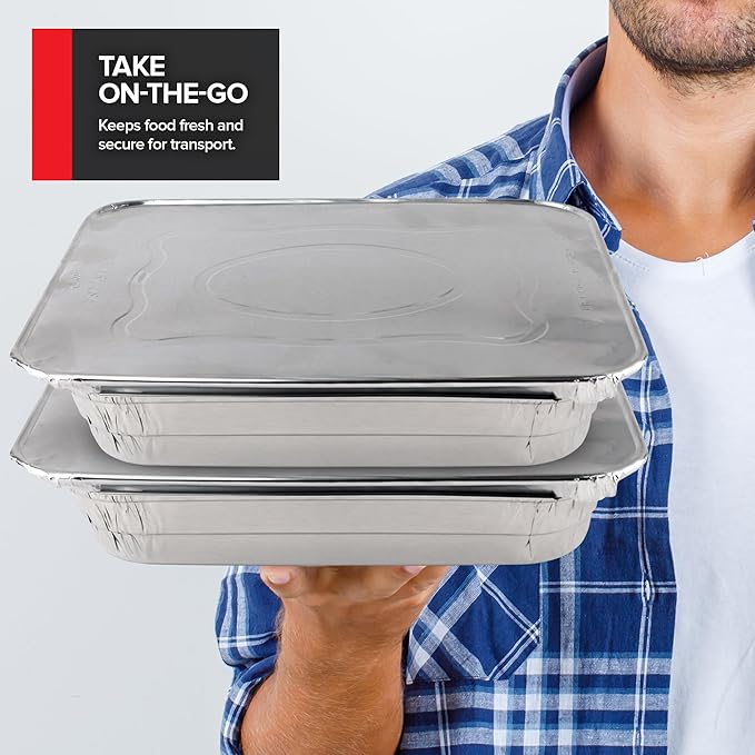Stock Your Home (Set of 30) 9 x 13 Disposable Aluminum Pans with Lids - (30) Heavy Duty Foil Pans with Lids 9x13 (30) Foil Pan Covers, Food Catering Containers for Baking, Cooking, Heating, Storage - Image 7