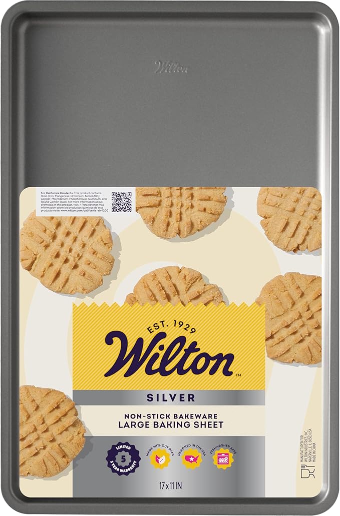 Wilton Silver Non Stick Large Baking Sheet, Cookie and Roasting Pan for Sheet Pan Meals, Made without PFAS, Even Heating, 17.25 x 11.5 Inch - Image 5