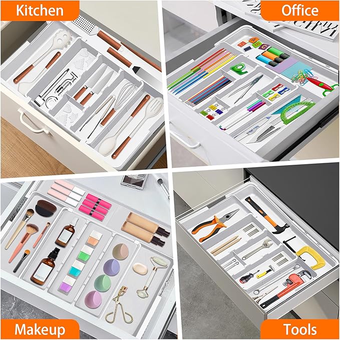 Spaclear Large Utensil Drawer Organizer Expandable Silverware Organizer for Kitchen Drawer Adjustable Cooking Utensil Holder Cutlery Flatware Tray Spatula Tools Gadgets Storage Dividers Plastic White - Image 9
