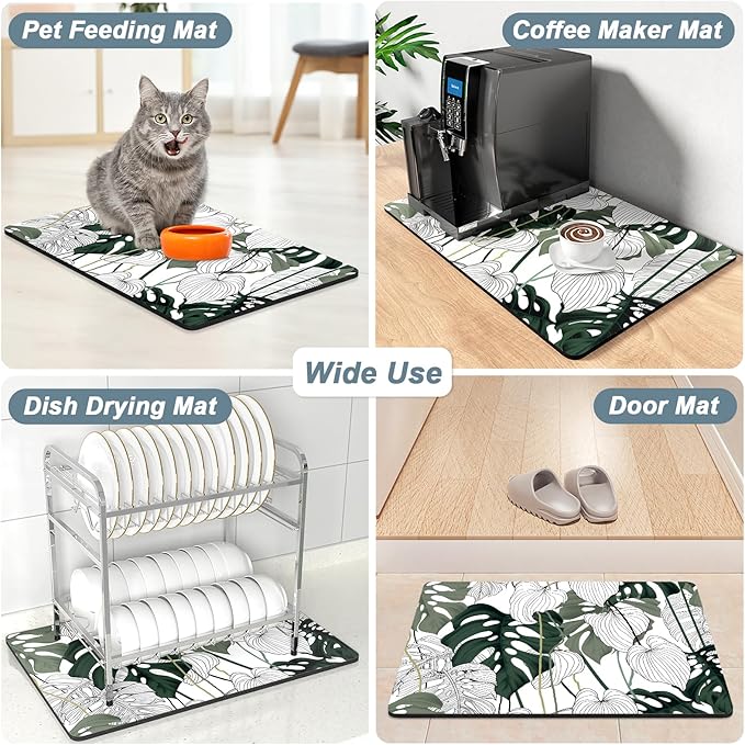 Rnivvi Coffee Mat, 12" x 19" Cute Coffee Bar Mats for Espresso Machine Station Accessories and Organizer, Hide Stain Rubber Backed Absorbent Dish Drying Pad for Kitchen Counter, Tropical Leaves - Image 7
