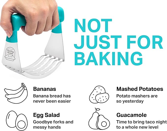 Pastry Cutter Tool - Heavy Duty Stainless Steel Pastry Blender, Comfortable Handle, Dishwasher Safe, Perfect Flaky Pie Crust & Biscuits - Turquoise