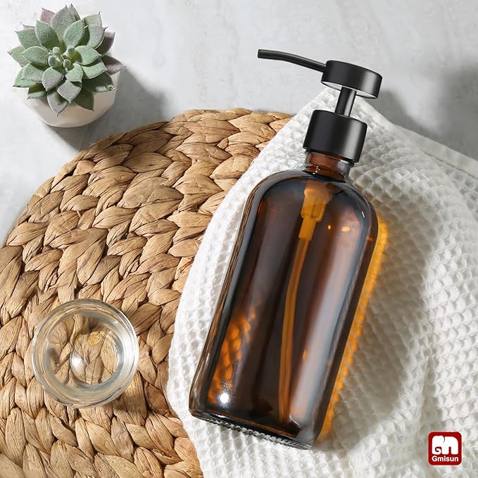 GMISUN Amber Glass Soap Dispenser, 1 Pack Dish Soap Dispensers for Kitchen with Rustproof Stainless Steel Pump, 17 Fl Oz Bathroom Hand Soap Dispenser, Brown Liquid Dishwashing Dispensers Bottle - Image 8