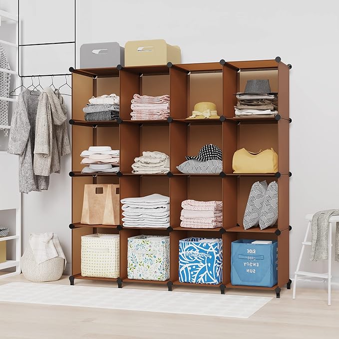 HOMIDEC Cube Storage Organizer 16-Cube Storage Shelf, Closet Organizer for Garment Racks, Closet Organizers and Storage with Metal Hammer, Bookshelf for Kids, (48.4 L x 12.2 W x 48.4 H Inches) - Image 7