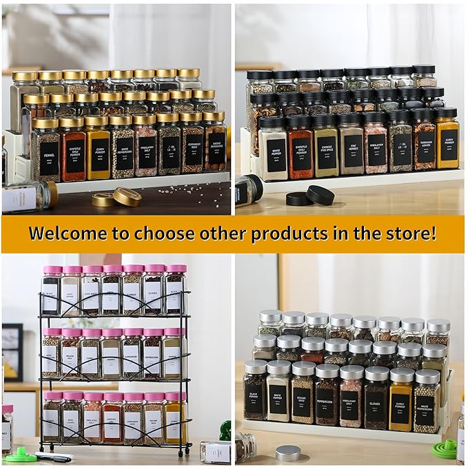 24Pcs Spice Jars Containers with Labels,4oz Black Seasoning Bottles with Shaker Lids for Rack, Cabinet, Drawer,Empty Square Condiment Pots (24, Black) - Image 9