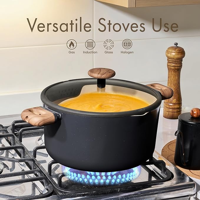 CAROTE Stock Pot with Lid, 7Quart Ceramic Soup Pot Non Toxic, Nonstick Cooking Pot for Pasta, Induction Ready, Even Heating, Dishwasher Safe, Black - Image 7