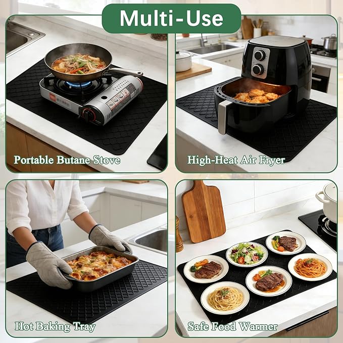 Stove Top Cover for Electric Stove - Food Grade Ceramic Stove top Cover, Silicone XXL Dish Drying Mat, Glass Cooktop Covers, Flat RV Range top Mats (Black, 27.5"X20") - Image 5