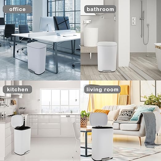 50 Liter Kitchen Trash Can with Lid, Stainless Steel 13 Gallon Trash Can with Foot Pedal and Plastic Inner Bucket, Fingerprint-Resistant Soft Close Lid Garbage Can, Odor Proof and Hygienic, White - Image 7