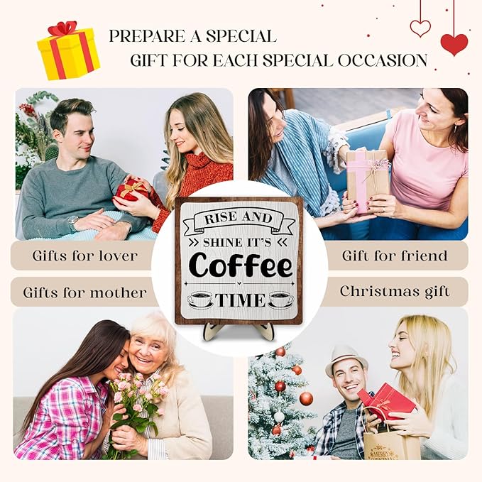 Coffee Bar Sign Plaque, Coffee Signs for Coffee Station, Vintage Coffee Sign Decor for Kitchen, Coffee Bar Accessories, Coffee Themed Gifts, Farmhouse Cafe Sign,Coffee & Tea Bar Decor Signs (Gray&Brown, 5.9x5.9inches) - Image 7